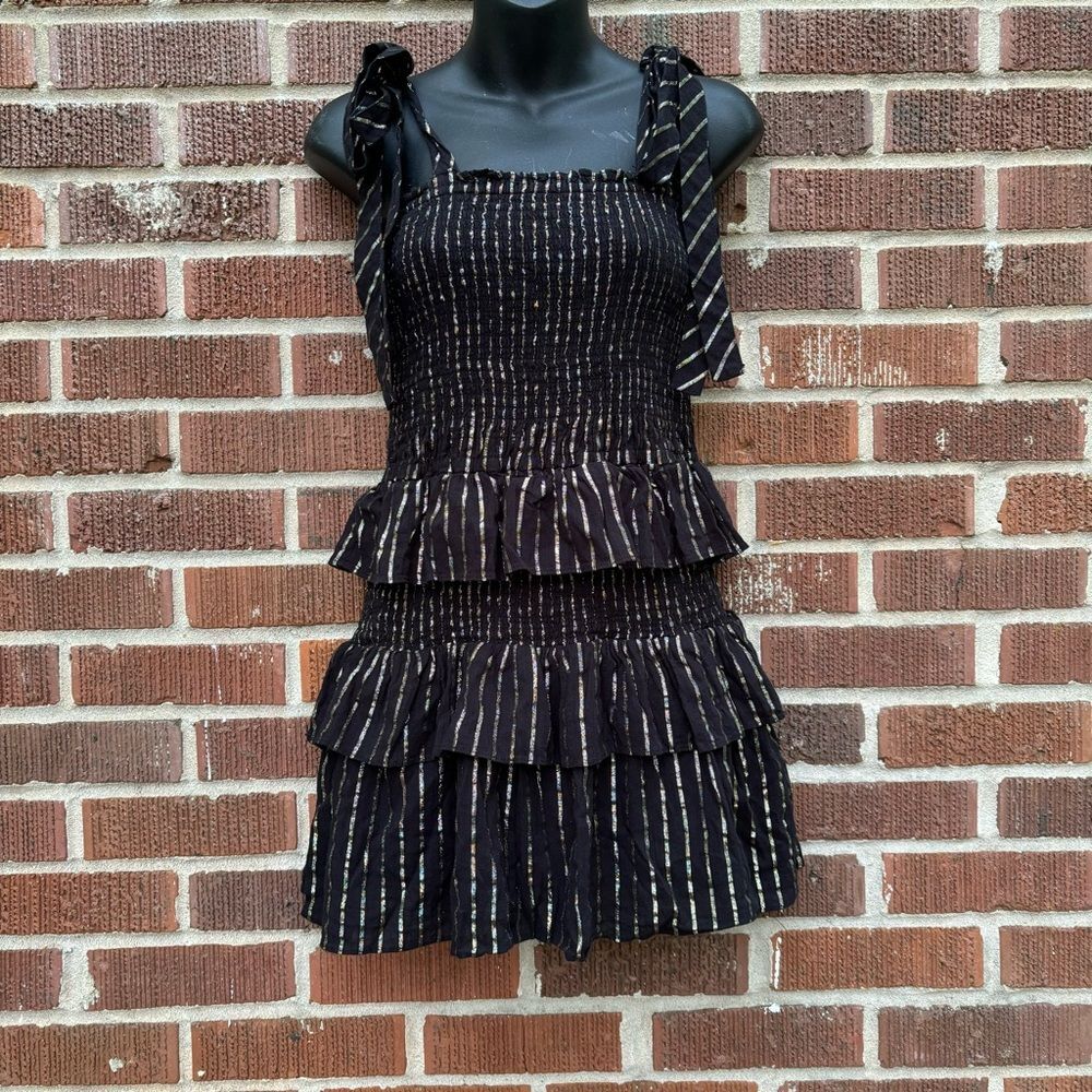 House of Harlow 1960 Women's Ruffle Mini Dress Black Gold /Metallic Size XS